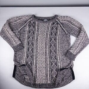 LL Bean Signature Fisherman Sweater Women Large Black White Cable Knit Tunic Zip